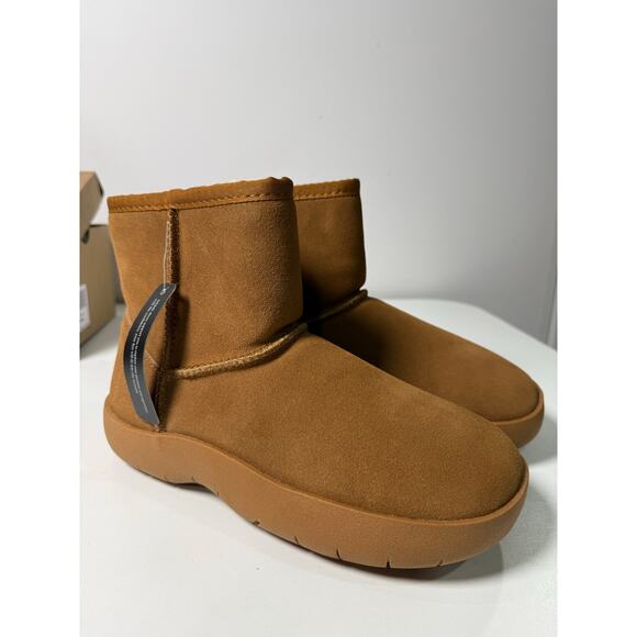 Athlefit Womens Platform Flat Bottom Boot Cognac New W/ Box - Picture 1 of 4